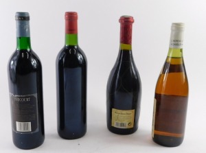 Four bottles of French wine, comprising Baron Philippe de Rothschild Mouton Cadet 1981, Cotes du Rhone Villages 1999, Chablis Moreau 1982, and Yvecourt 1989. - 2
