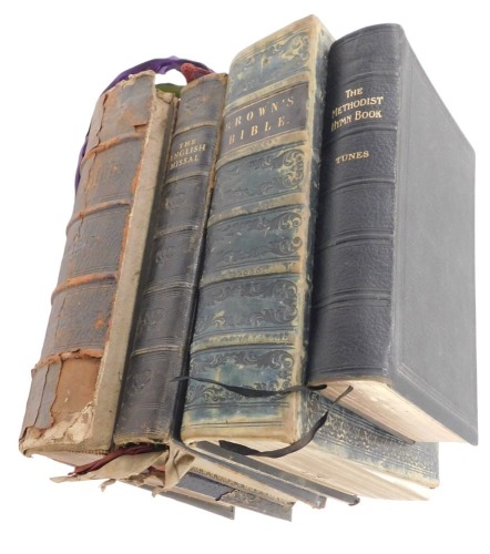 A Brown's Family Bible and others, including 19thC Holy Bible, and English Missel and Methodist Hymn Book. (4 vols)