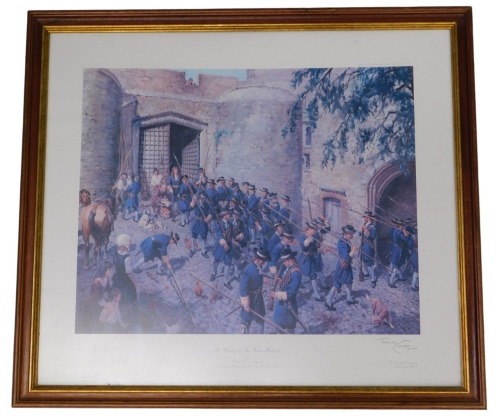 After Terence Cuneo. The Raising the Green Harrods by Colonel Francis Luttrel, circa 1985, number 47/850, coloured prints, signed in pencil on the margin, reproduced and printed by James Haworth Limited, 67cm x 77cm.