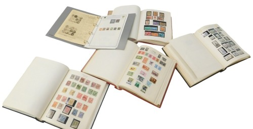 Five albums of world stamps, including Imperial Austria and later, Austrian Italy, China, India, Poland, Cyprus, Hungary, Ireland, and Italy, etc., some facsimiles included.