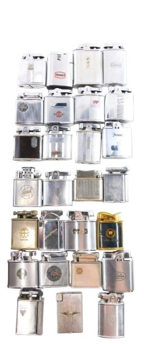 A quantity of advertising cigarette lighters, to include lighter brands such as Rollstar, Ronson, and Colibre, retailing for brands such as Shell, Castrol, Mercedes Benz, Westing House International, and others, and a cigar cutter, in fitted display case.