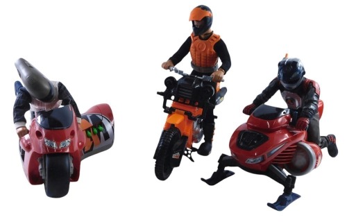 Various Action Man figures, comprising motorbike and side car, snowmobile, and an orange motorbike, with three figures. (6)
