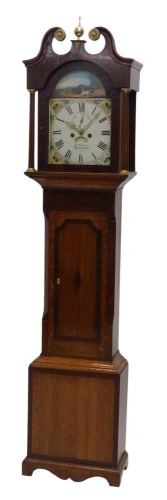 A George III longcase clock by R Wilson of Lincoln, the painted arch dial with hunting scene to the arch, painted floral spandrels and Roman numerals with date aperture and subsidiary seconds hand and signed R Wilson Lincoln, with eight-day movement and m