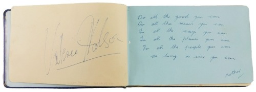 A 20thC autograph album, to include messages and autographs from Valerie Hobson, Max Miller, Chris Barber, Ottiliet Patterson, Peter Haddison, and others.