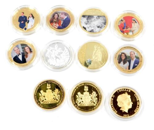 A collection of Royal Family collectors coins, comprising The Duke and Duchess of Cambridge, Two Royal Wedding of William and Kate, a Duke and Duchess of Cambridge portrait, RAF graduation ceremony, The Diamond Jubilee of Her Majesty The Queen, Princess o