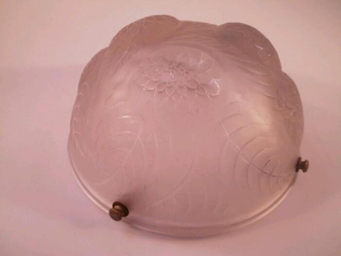 A 1930's Lalique Art Deco frosted glass pendant light shade of hemispherical