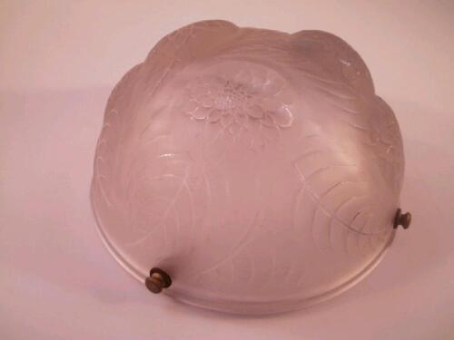 A 1930's Lalique Art Deco frosted glass pendant light shade of hemispherical