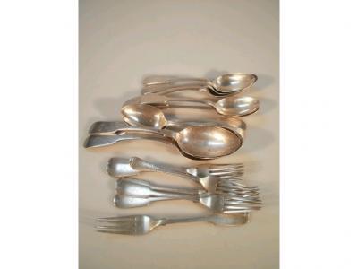 A composite set of silver fiddle pattern flat ware