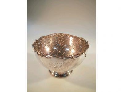 A George V silver presentation rose bowl with moulded wavy border