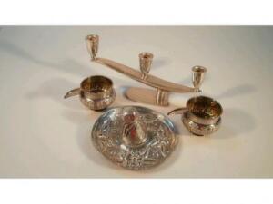 A Mexican silver three branch candelabra