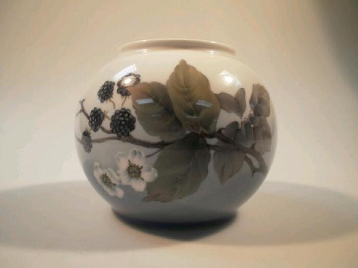A Royal Copenhagen porcelain spherical vase painted with blackberry decoration