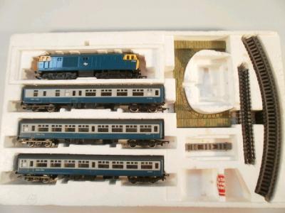 A Hornby Railways electric train set with Deltic engine in British Rail livery