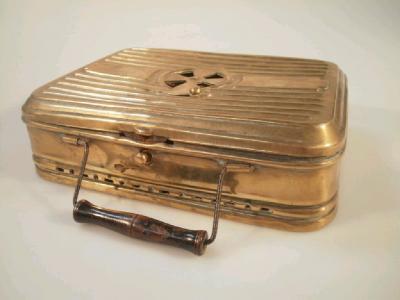 A 19thC French brass portable carriage heater by Girodon