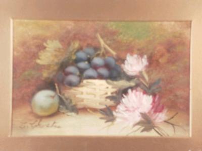 E. Chester. A pair of still life studies of fruit in a basket and flowers