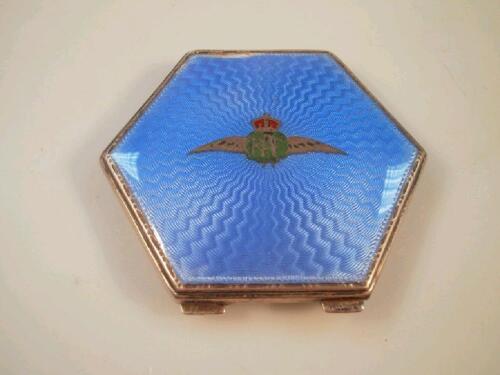 A silver and blue enamel RAF powder compact by Adie Brothers