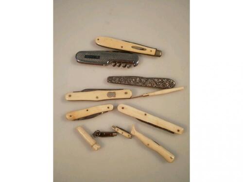A collection of six small ivory pen knives