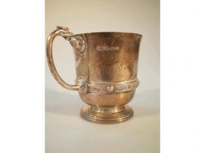 A George V silver mug by Ollivant and Botsford