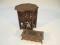 A small Indian carved hardwood octagonal stool and a musical cigarette box