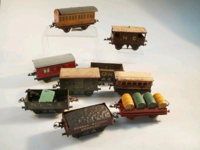 A Hornby O Gauge coal truck in Burgundy livery