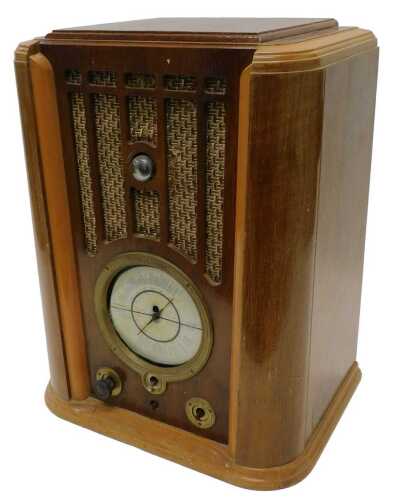 A mid 20thC Art Deco design walnut cased Pilot radio, model U650, 53cm high. WARNING! This lot...