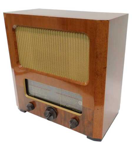 A mid 20thC walnut cased G Marconi style radio, 49cm high. WARNING! This lot contains untested...