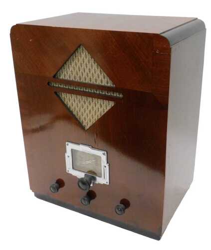 A mid 20thC walnut cased Defiant radio receiver, model number MSH434 40-100, 50cm high. WARNING!...