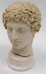 An Antiksan Turkiye Hermes bust, Roman style face mask, and a further bust of Apollo. (3) - 4