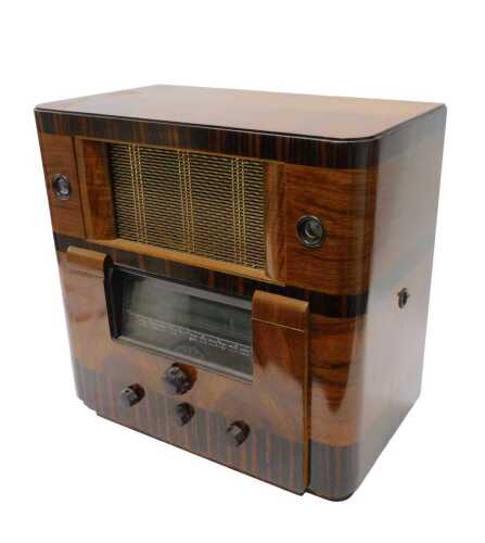 A mid 20thC walnut cased G Marconi valve radio, 50cm high. WARNING! This lot contains untested...