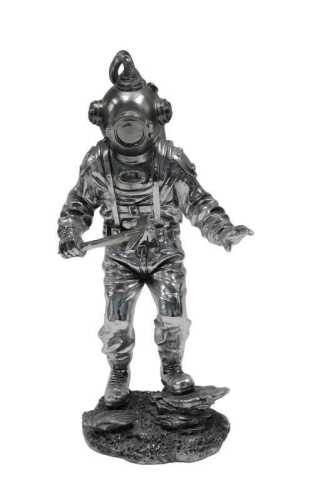 A figure of a deep sea diver, silver coloured, 39cm high.