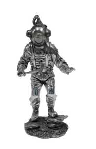 A figure of a deep sea diver, silver coloured, 39cm high.