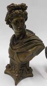 A bronze finished bust of Apollo, on inverted classical socle, 32cm high, and a further... - 3