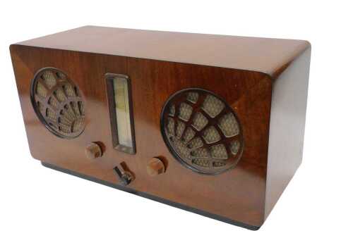 A mid 20thC walnut cased McMichael's Twin Supervox radio, 33cm high. WARNING! This lot contains...