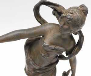 A pair of early 20thC Moreau spelter figures of dancing ladies, semi-clad on naturalistic bases,... - 3