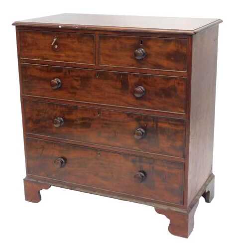 A 19thC mahogany chest of two short and three long drawers, on bracket feet, 113cm high, 108cm...