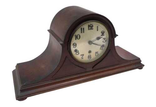 An early 20thC Napoleon hat mantel clock, the 6cm diameter Arabic dial with eight day chiming...