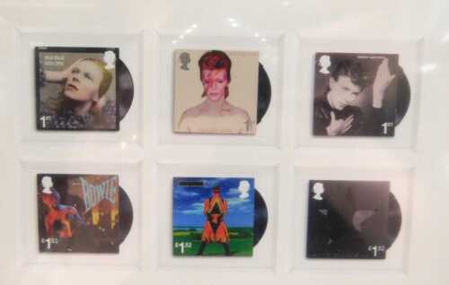 A cased set of Royal Mail David Bowie stamps, to include Hunky Dory, glazed and framed, 23cm x...