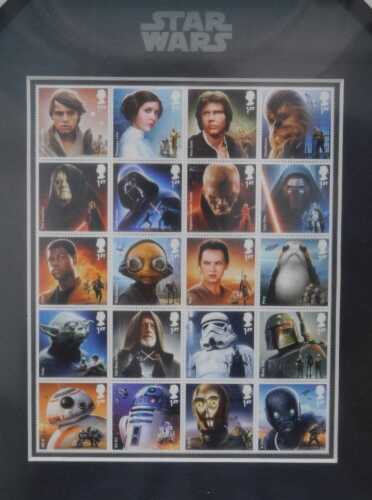 A Royal Mail Star Wars stamp set, various characters, glazed and framed, 39cm x 27cm. (as new)