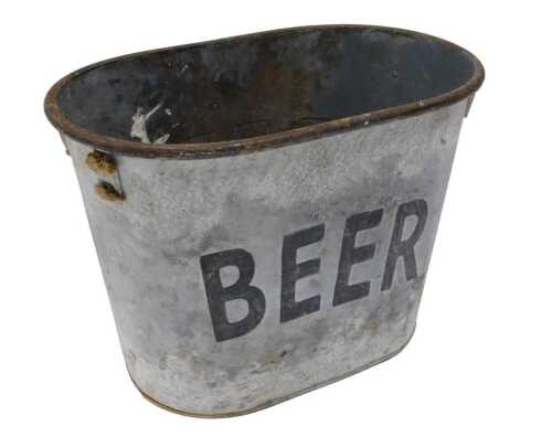 A late 20thC enamel finish beer pail, titled to either side, 26cm high, 36cm wide, 23cm deep.