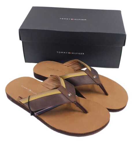A pair of Tommy Hilfiger leather sandals, in cognac, size 42, boxed with labels.