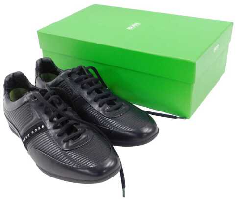 A pair of Hugo Boss Space Lowp trainers, in black, UK size 8, boxed.