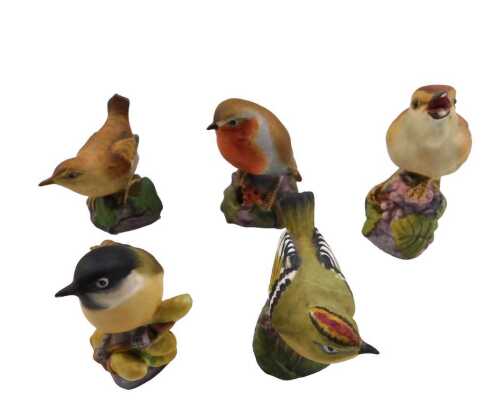 Various Royal Worcester birds, nightingale 3337, 9cm high, other matte finish birds. (5)