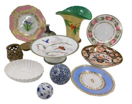 Various pottery and effects, Studio pottery, Imari dish, 20cm diameter, pottery carpet bowls,...