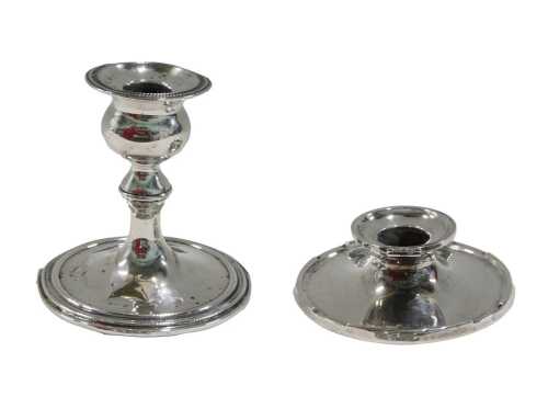 A George V silver inkwell, by Zimmerman, of circular form, lacking lid, Birmingham 1917, 10cm...