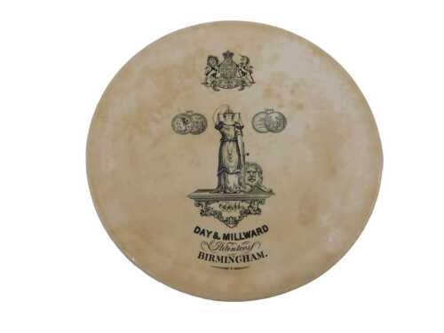 A 19thC Day & Millward Birmingham shop scale pottery plate, transfer printed with coat of arms...