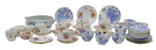 Various Royal Crown Derby Posies pattern teaware, tea strainer, 13cm wide, cups, saucers, etc.,...