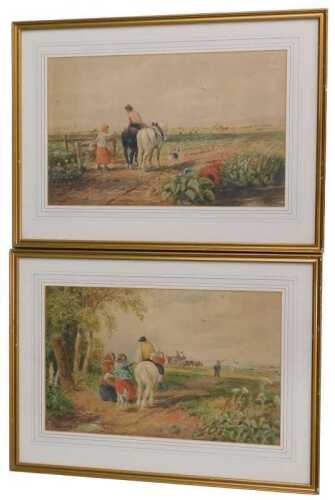 David Cox (19thC). Country figures with working horses, watercolour - pair, signed and dated...