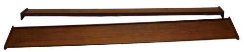 Two 1960s teak shelves, each 185cm high, one 24cm deep, the other 17cm deep. (2)