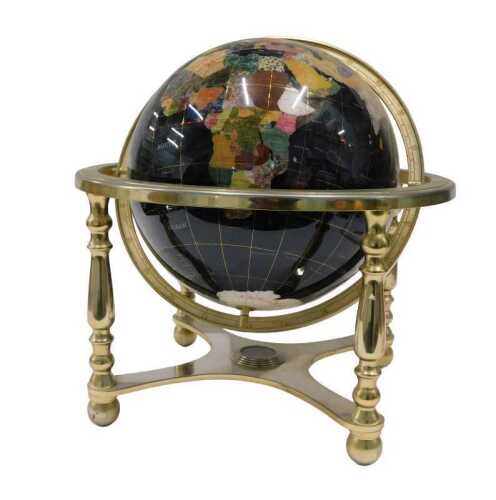A 21stC free standing terrestrial globe, with metal axis on turned legs, 43cm high.