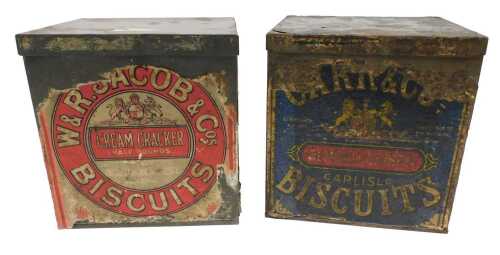 Two late 19th/early 20thC biscuit tins, for W&R Jacob's Cream Cracker Biscuits and Carr & Co...