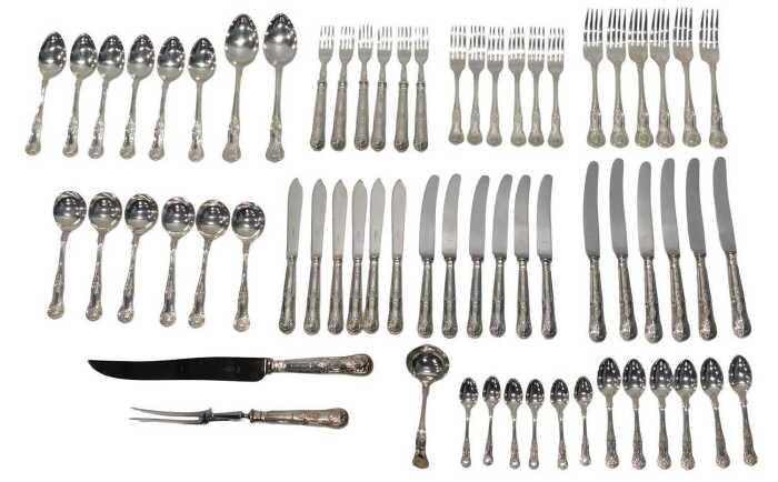 A William Yates of Sheffield King's pattern silver part canteen of cutlery, comprising six meat...